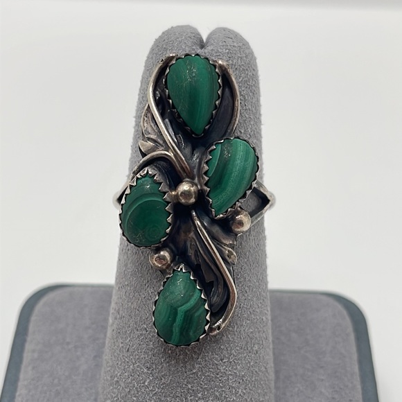 Scott Dave Navajo Sterling Silver Malachite Ring Size 7.75 - Picture 13 of 13
